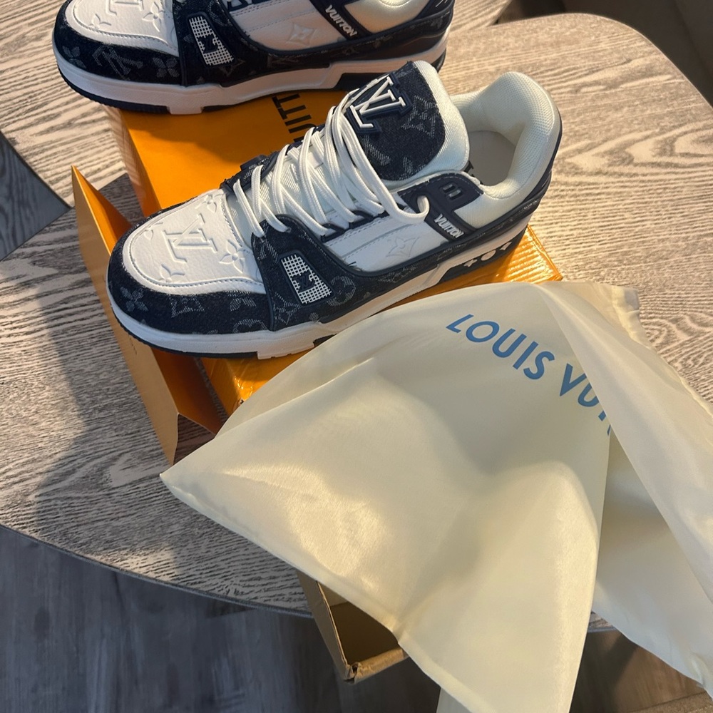 Louis Vuitton Blue and White Sneakers with Paneled Design